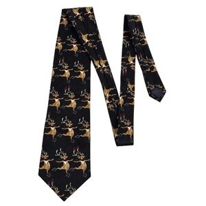 SNOWDEN Reindeer Holiday Tie Black 100% Polyester‎ Men's Necktie Christmas